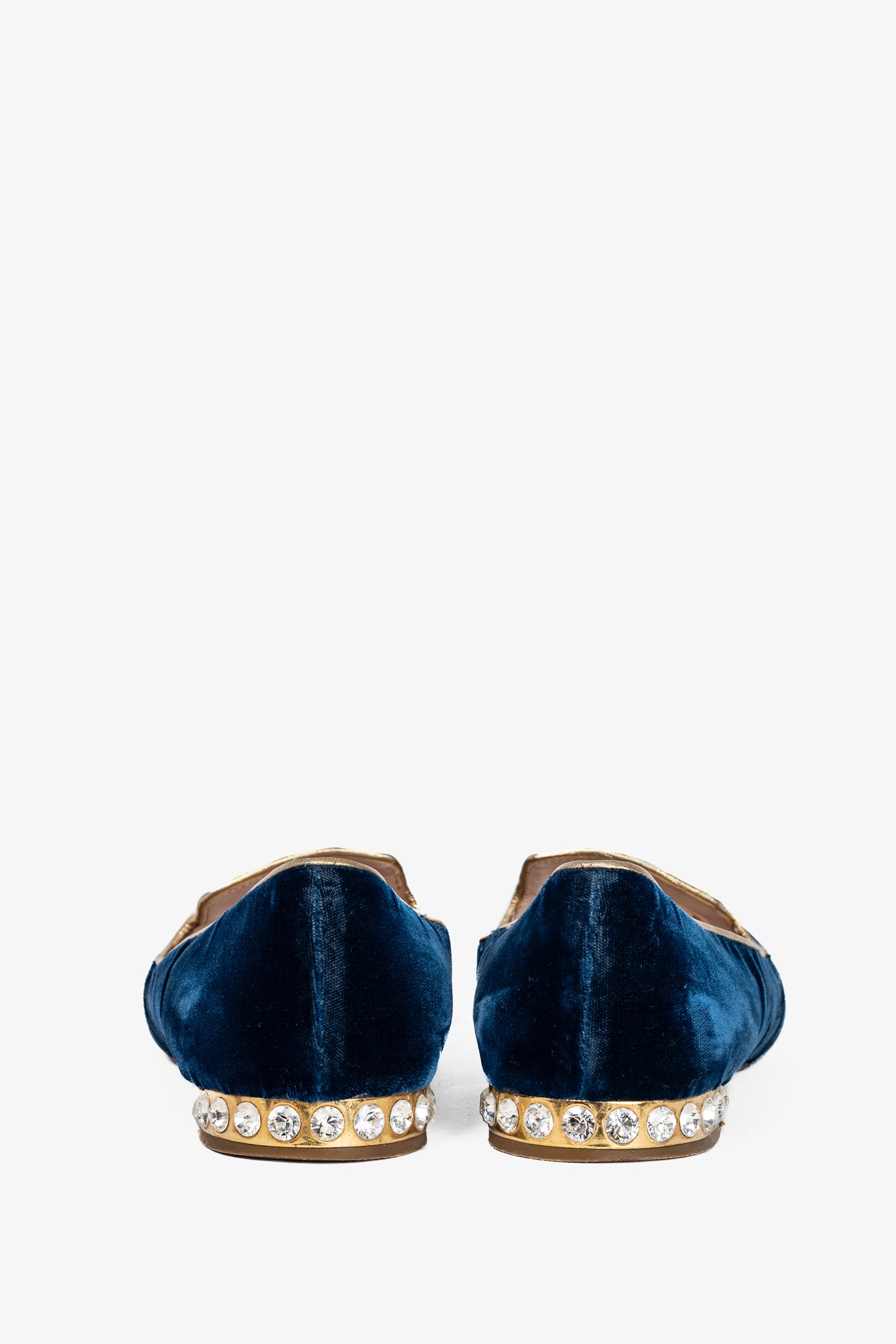 Miu Miu PF12 Blue Velvet Embroidered Crystal-Heel Loafers