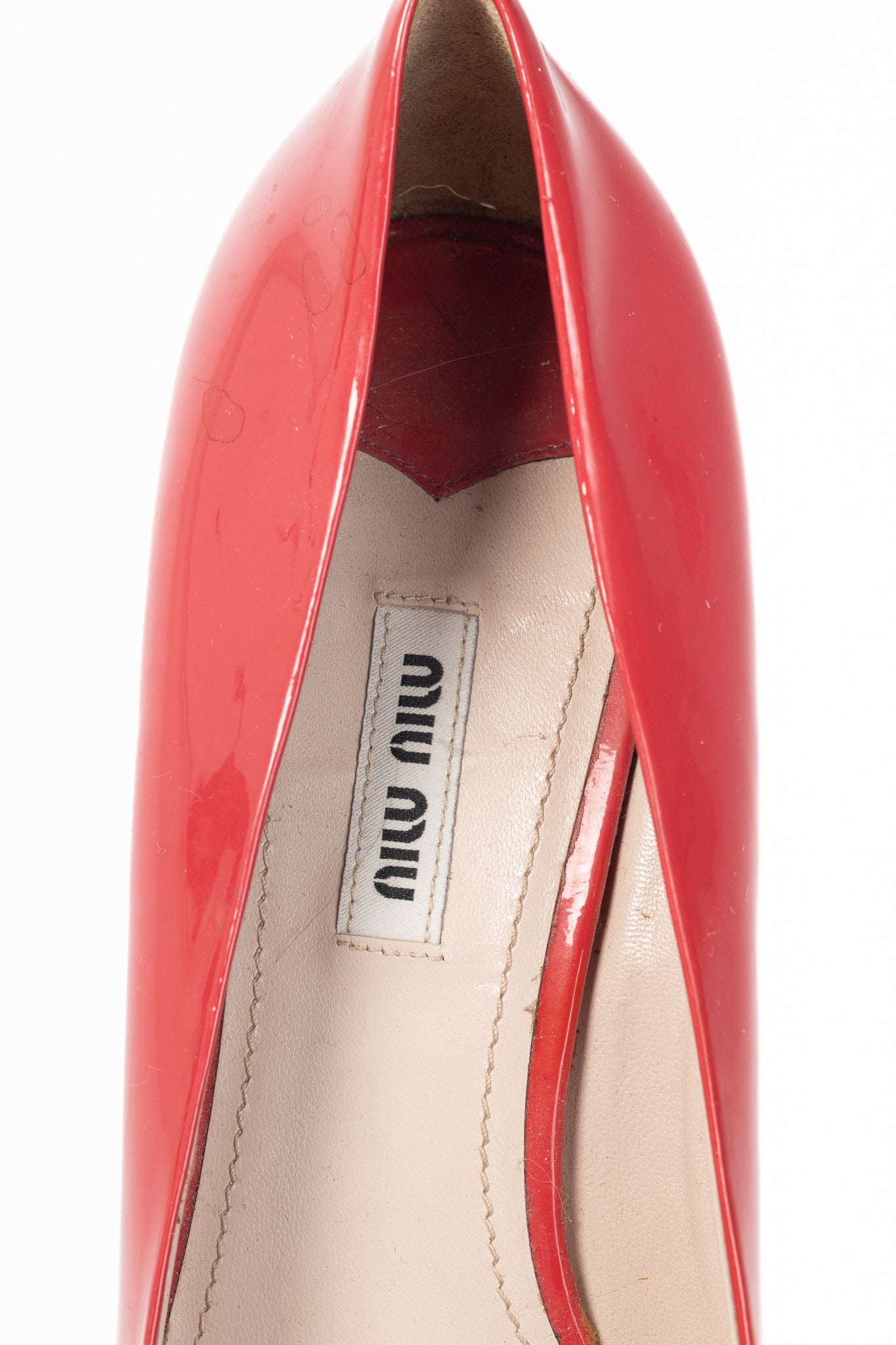 Miu Miu Raspberry Vernice-Leather Bow Crystal-Heel Pumps