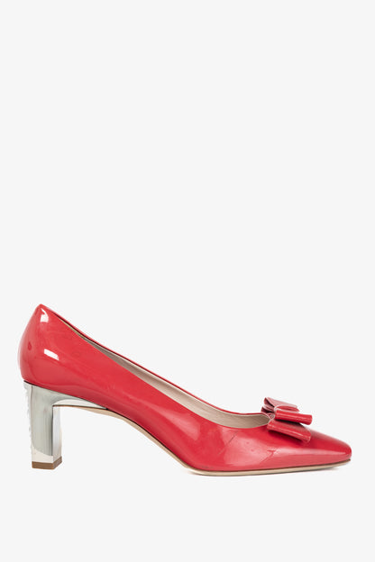 Miu Miu Raspberry Vernice-Leather Bow Crystal-Heel Pumps