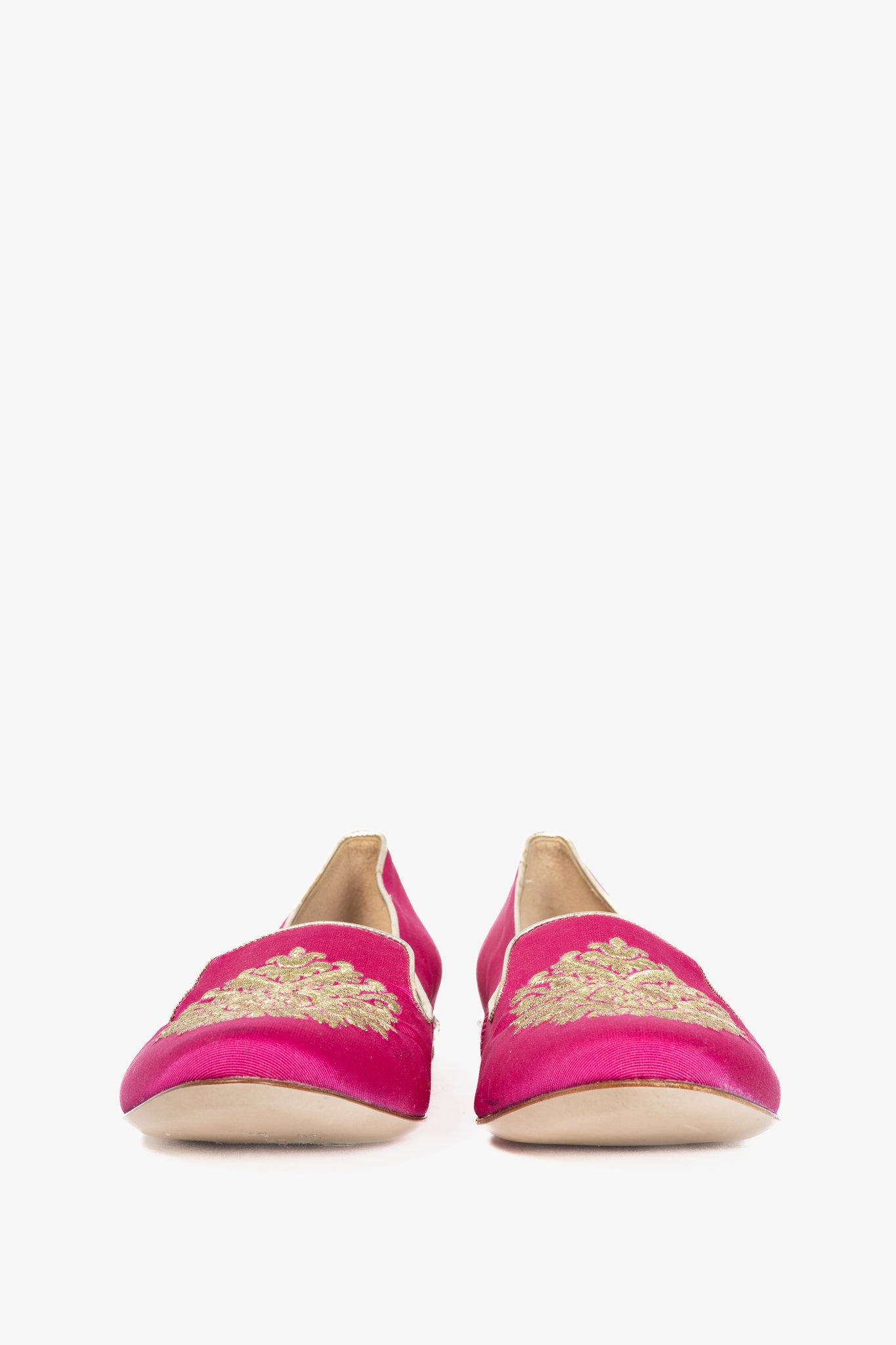 Miu Miu PF12 Pink Embroidered Crystal-Heel Loafers