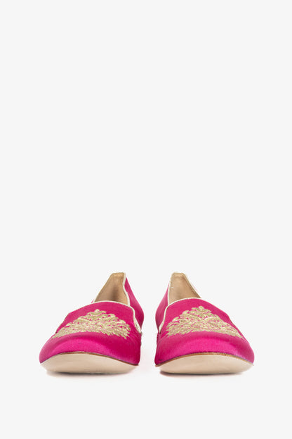 Miu Miu PF12 Pink Embroidered Crystal-Heel Loafers