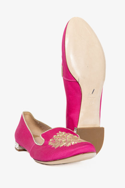 Miu Miu PF12 Pink Embroidered Crystal-Heel Loafers