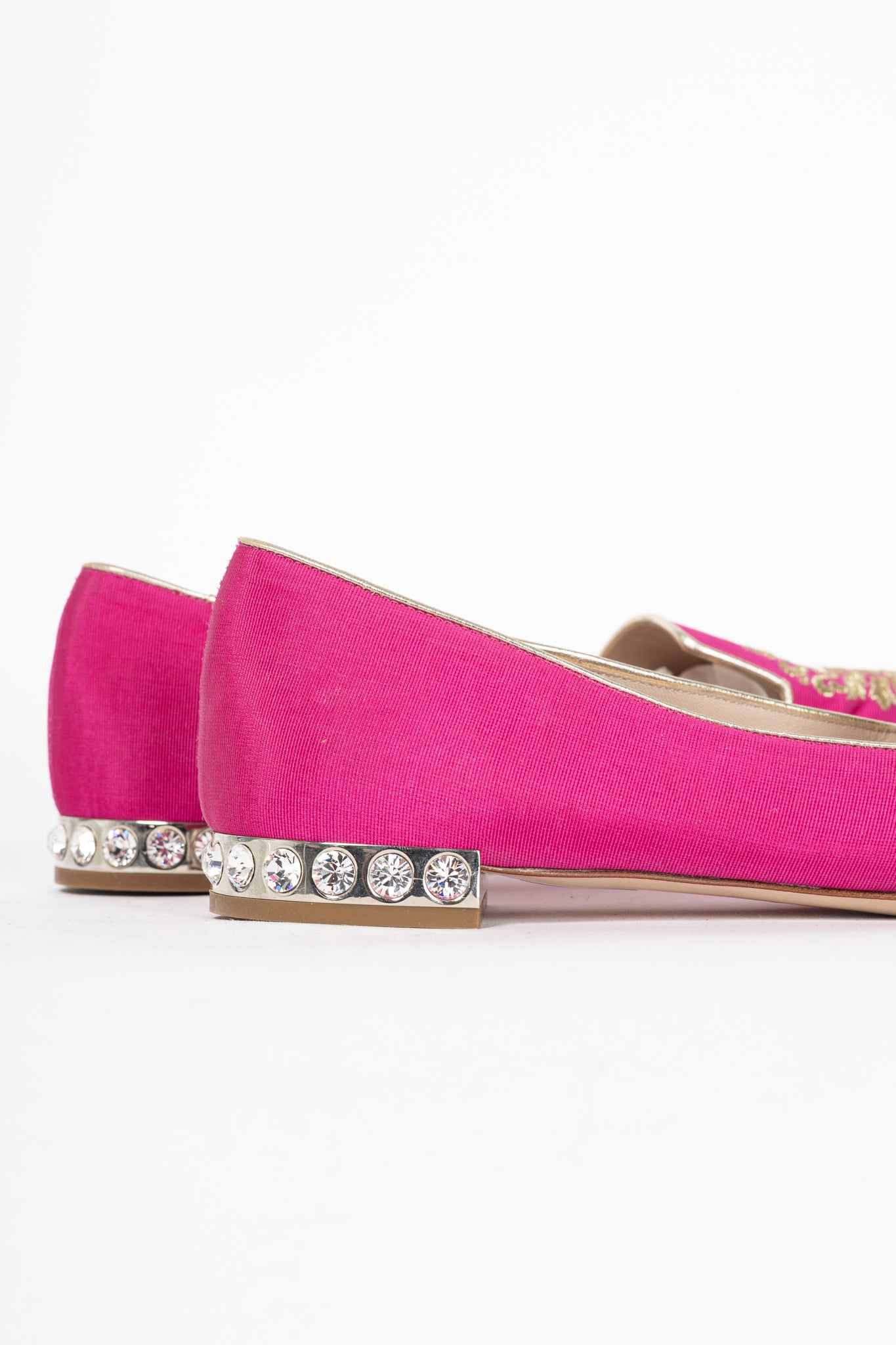Miu Miu PF12 Pink Embroidered Crystal-Heel Loafers