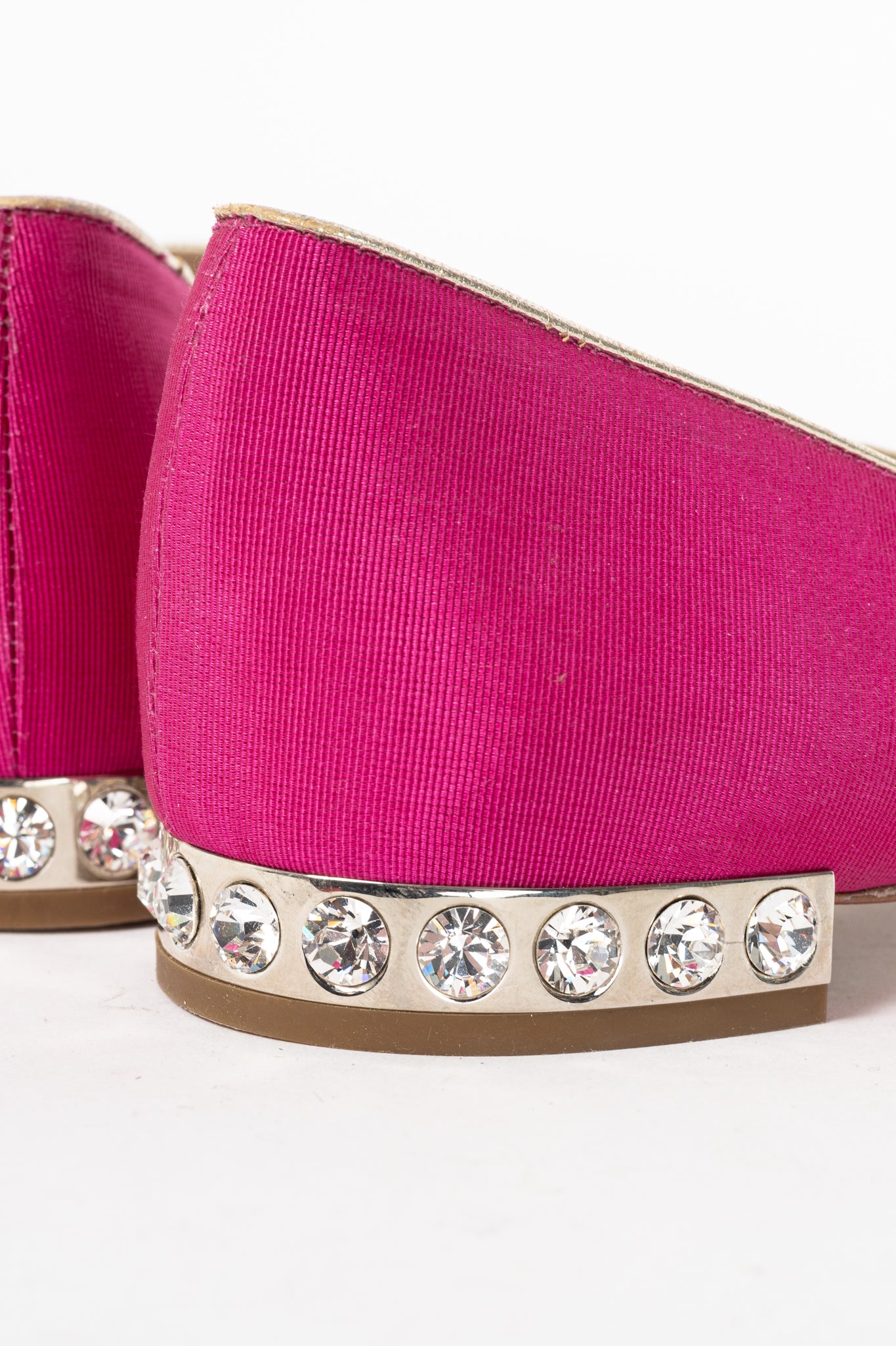 Miu Miu PF12 Pink Embroidered Crystal-Heel Loafers