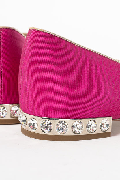 Miu Miu PF12 Pink Embroidered Crystal-Heel Loafers