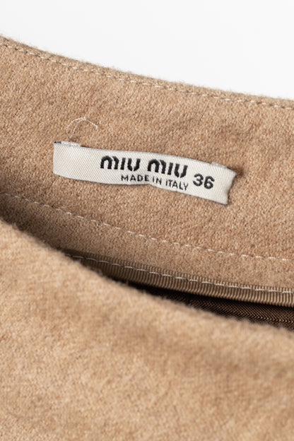 Miu Miu AW07 Runway Tan Wool & Camel Pleated Skirt