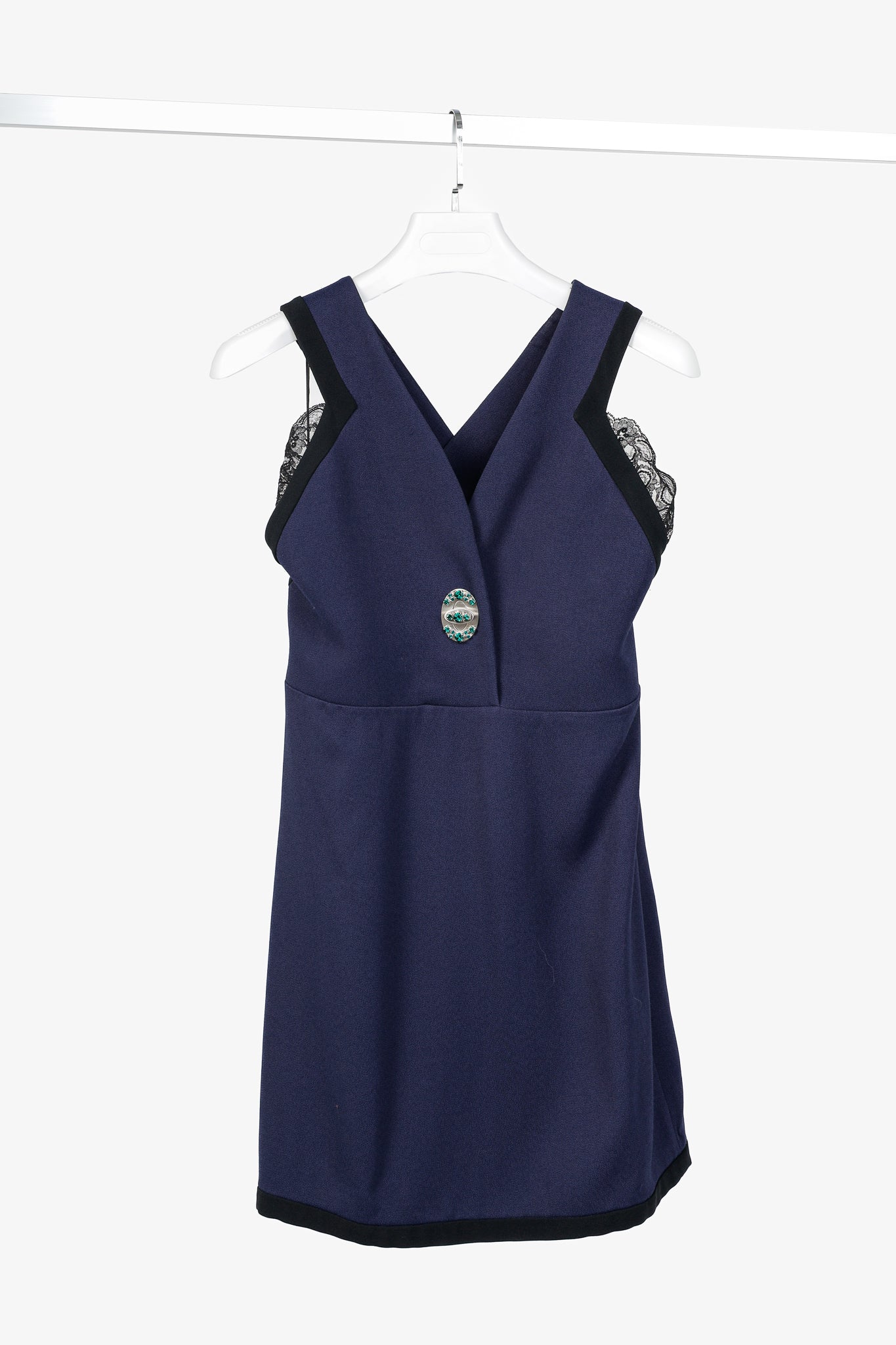 Miu Miu Cruise 2010 Navy Viscose Crepe Crytal-Toggle Mini Dress