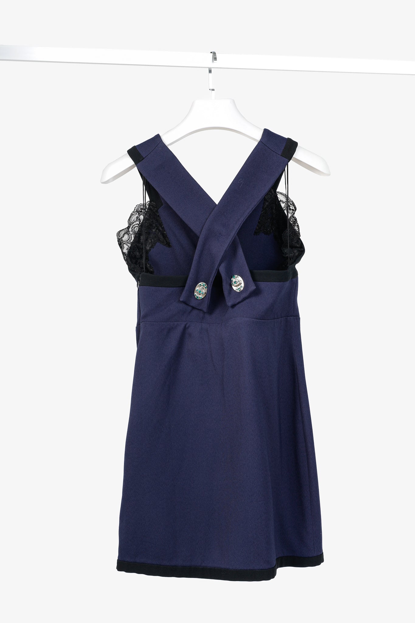 Miu Miu Cruise 2010 Navy Viscose Crepe Crytal-Toggle Mini Dress