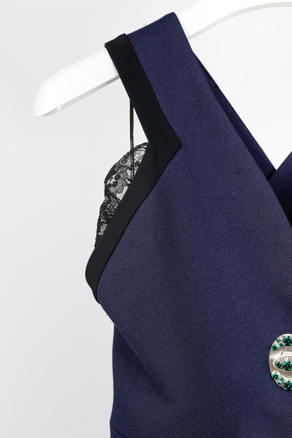 Miu Miu Cruise 2010 Navy Viscose Crepe Crytal-Toggle Mini Dress