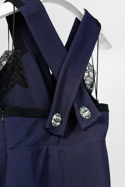 Miu Miu Cruise 2010 Navy Viscose Crepe Crytal-Toggle Mini Dress