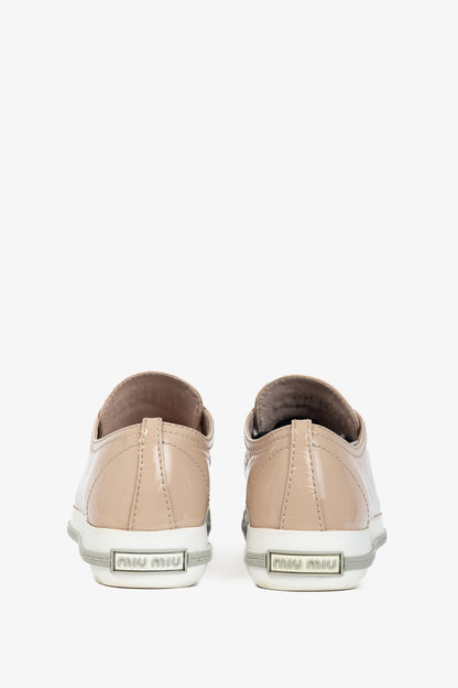Miu Miu Nude Patent-Leather Cap-Toe Lace-Up Sneakers