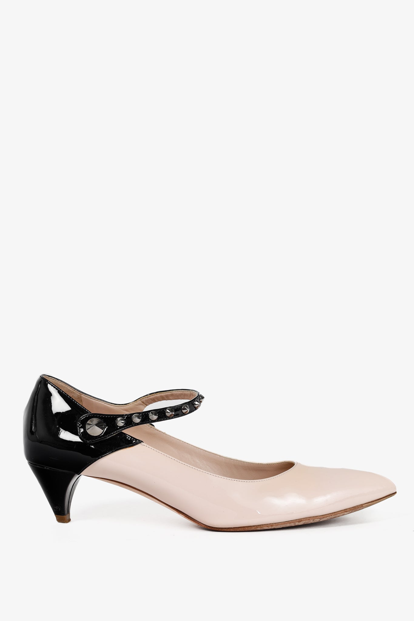 Miu Miu Light Pink & Black Bicolor Studded Mary Janes