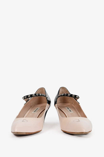 Miu Miu Light Pink & Black Bicolor Studded Mary Janes