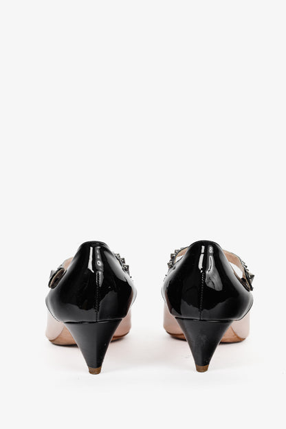 Miu Miu Light Pink & Black Bicolor Studded Mary Janes