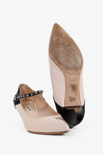 Miu Miu Light Pink & Black Bicolor Studded Mary Janes