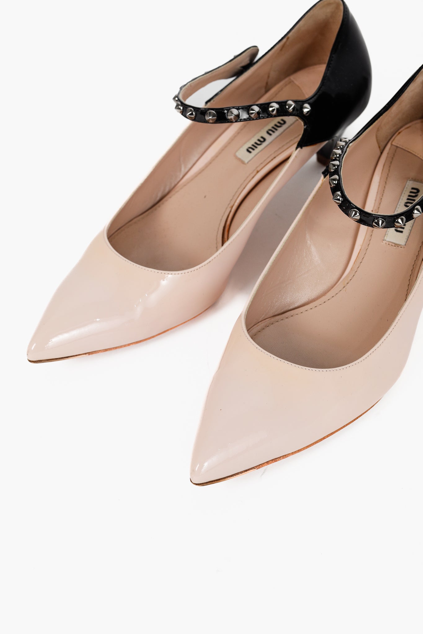 Miu Miu Light Pink & Black Bicolor Studded Mary Janes