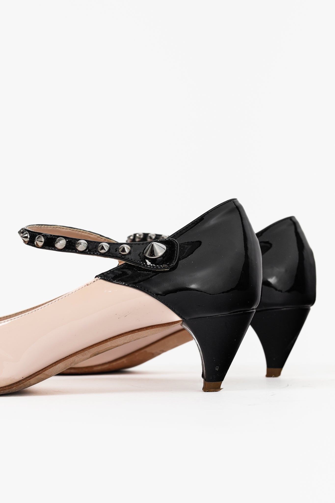 Miu Miu Light Pink & Black Bicolor Studded Mary Janes