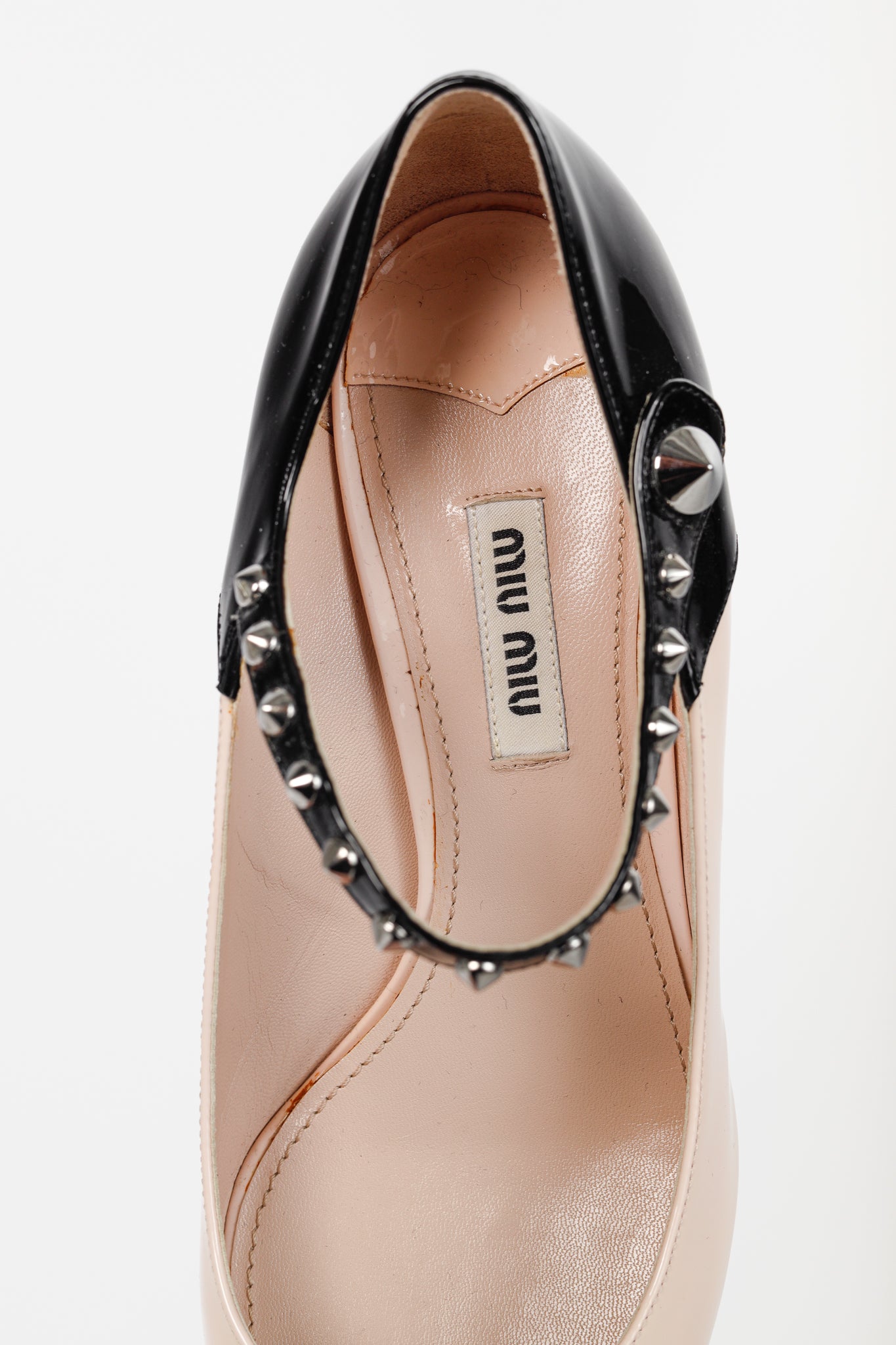Miu Miu Light Pink & Black Bicolor Studded Mary Janes