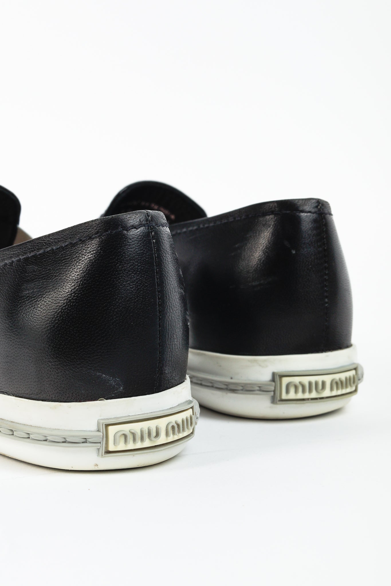 Miu Miu Black Metal-Cap-Toe Slip-On Sneakers