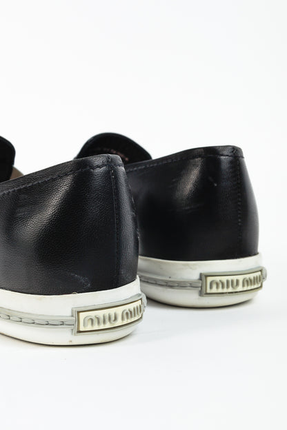 Miu Miu Black Metal-Cap-Toe Slip-On Sneakers