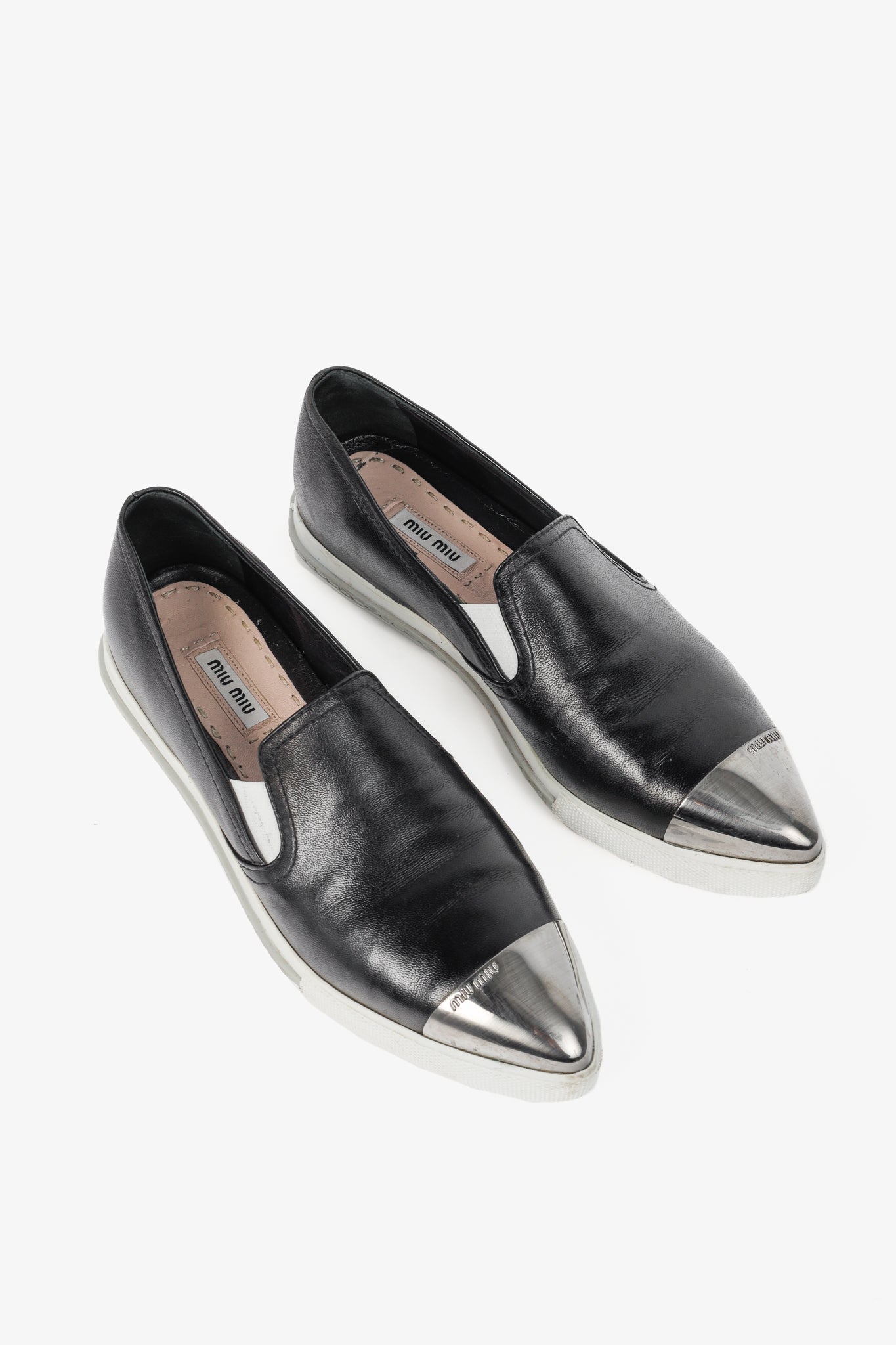 Miu Miu Black Metal-Cap-Toe Slip-On Sneakers