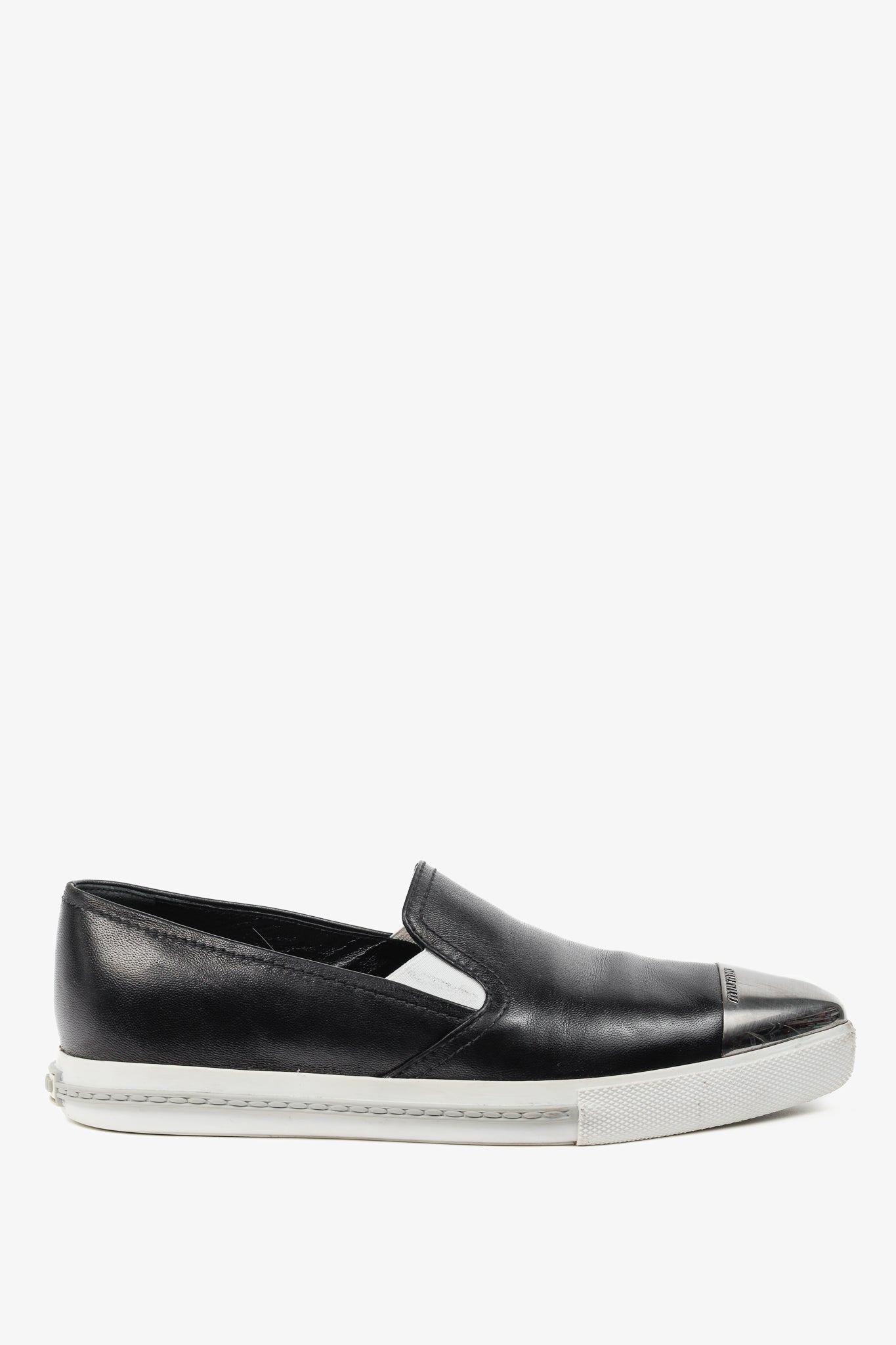 Miu Miu Black Metal-Cap-Toe Slip-On Sneakers