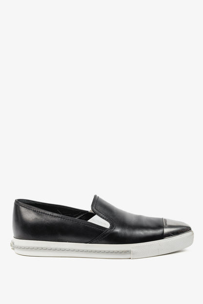 Miu Miu Black Metal-Cap-Toe Slip-On Sneakers