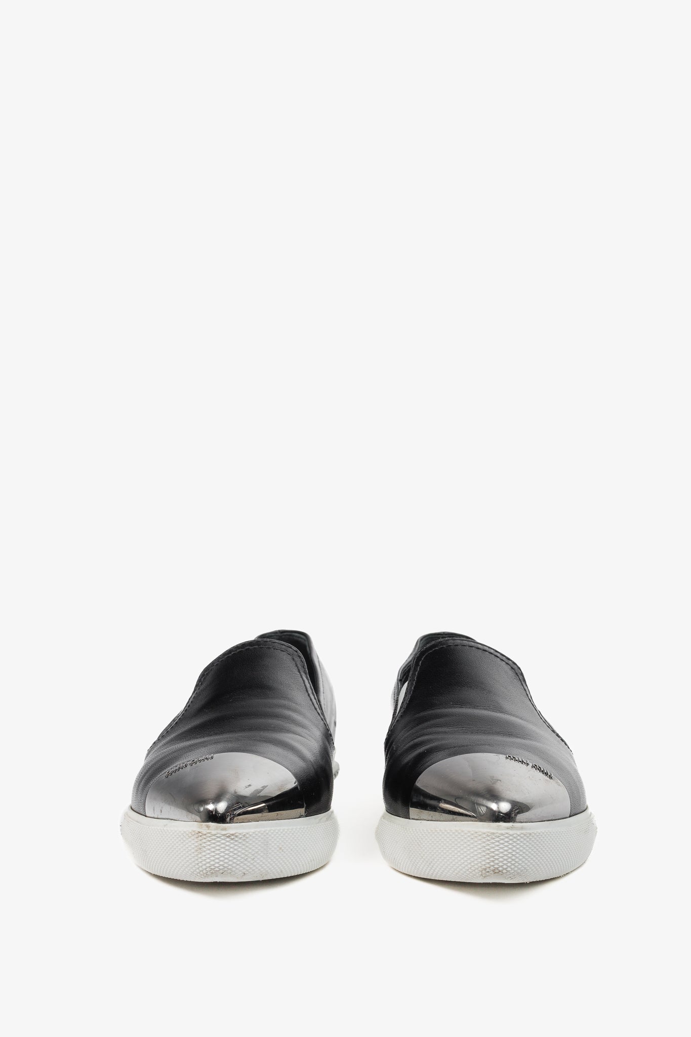 Miu Miu Black Metal-Cap-Toe Slip-On Sneakers