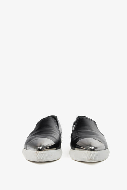 Miu Miu Black Metal-Cap-Toe Slip-On Sneakers
