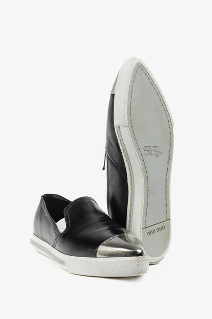 Miu Miu Black Metal-Cap-Toe Slip-On Sneakers