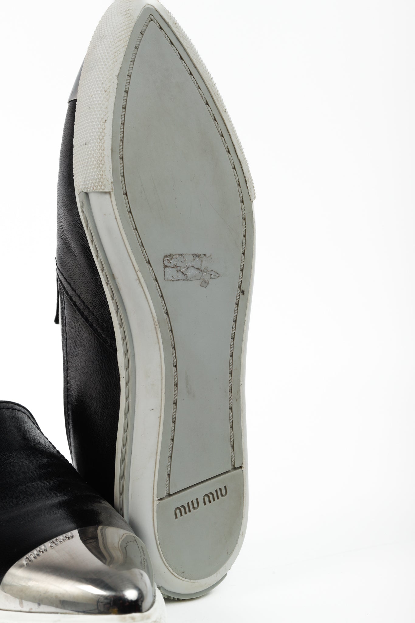 Miu Miu Black Metal-Cap-Toe Slip-On Sneakers