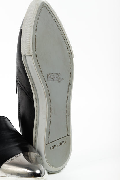 Miu Miu Black Metal-Cap-Toe Slip-On Sneakers