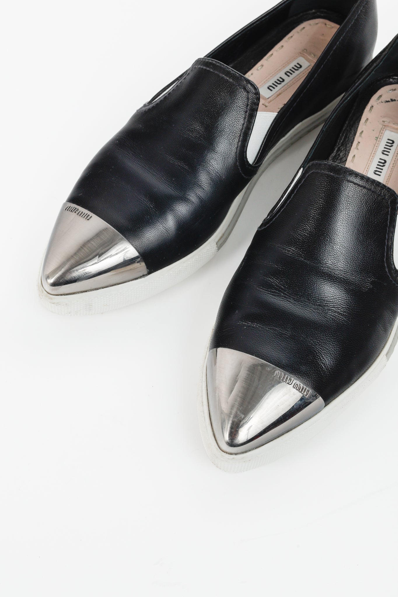 Miu Miu Black Metal-Cap-Toe Slip-On Sneakers