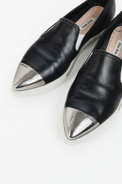 Miu Miu Black Metal-Cap-Toe Slip-On Sneakers