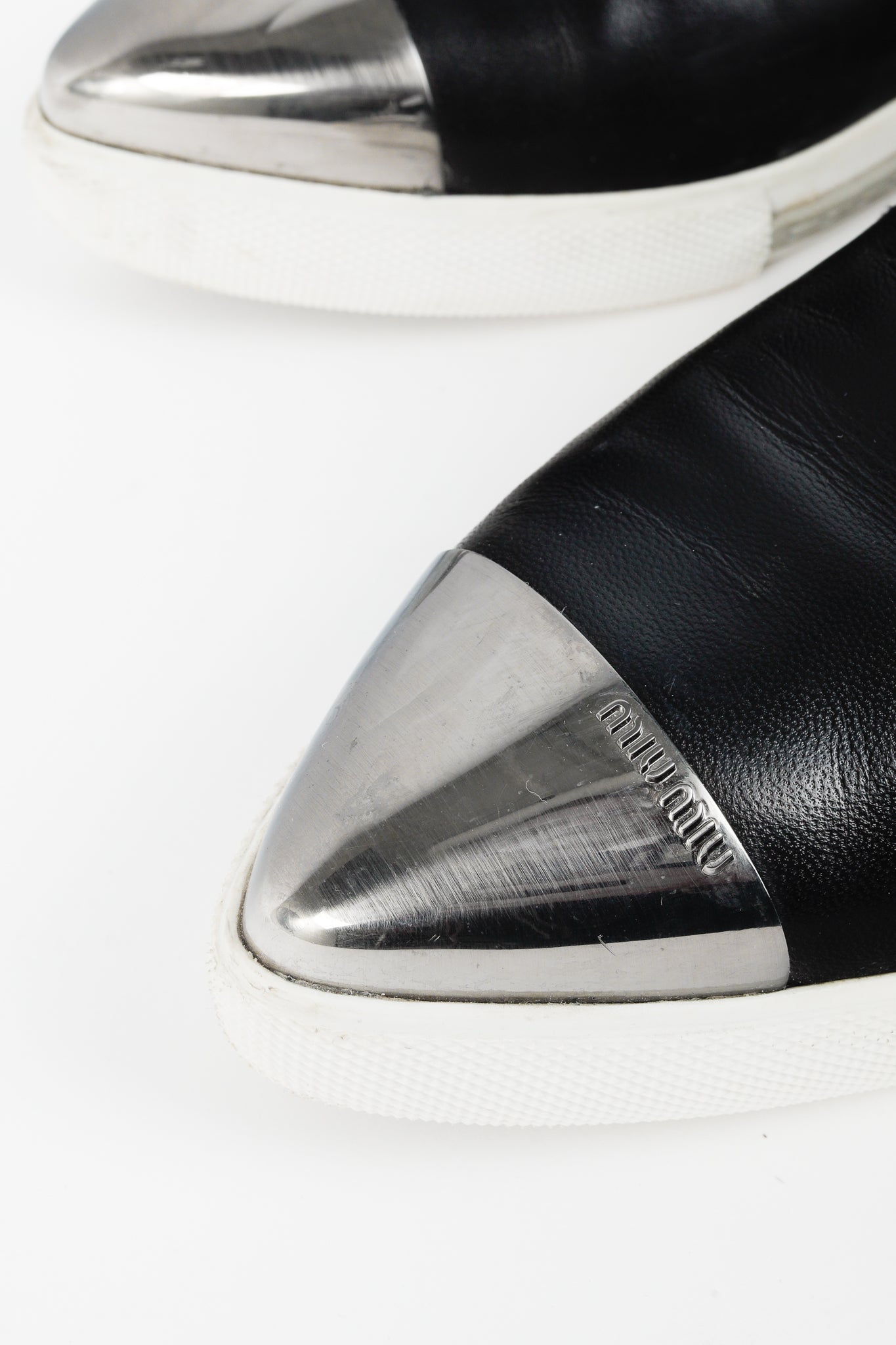 Miu Miu Black Metal-Cap-Toe Slip-On Sneakers