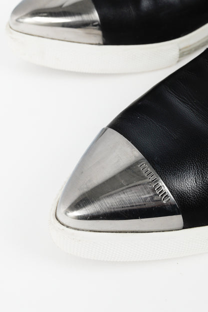 Miu Miu Black Metal-Cap-Toe Slip-On Sneakers