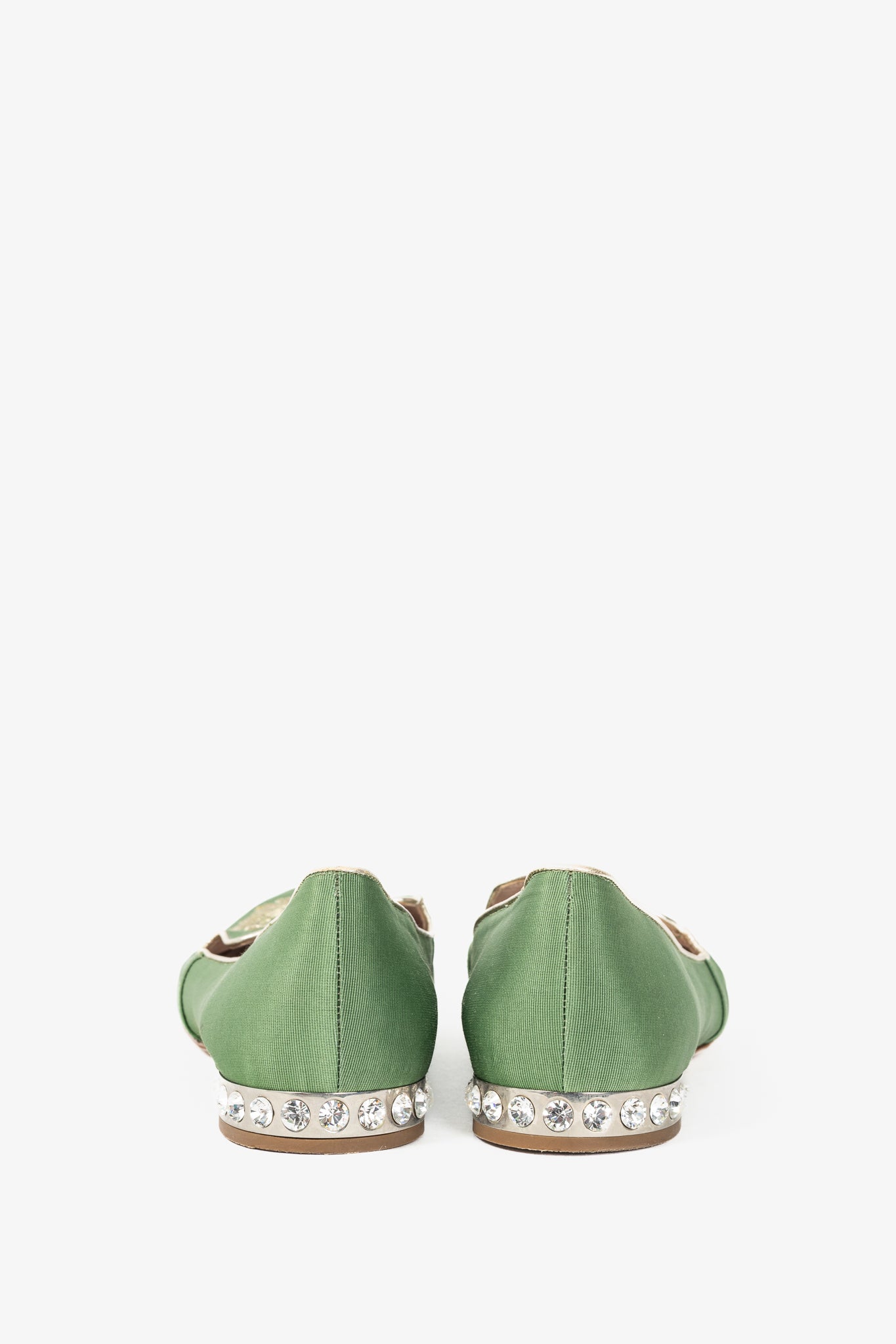 Miu Miu PF12 Green Embroidered Crystal-Heel Loafers