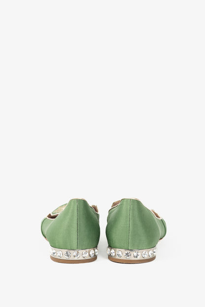Miu Miu PF12 Green Embroidered Crystal-Heel Loafers