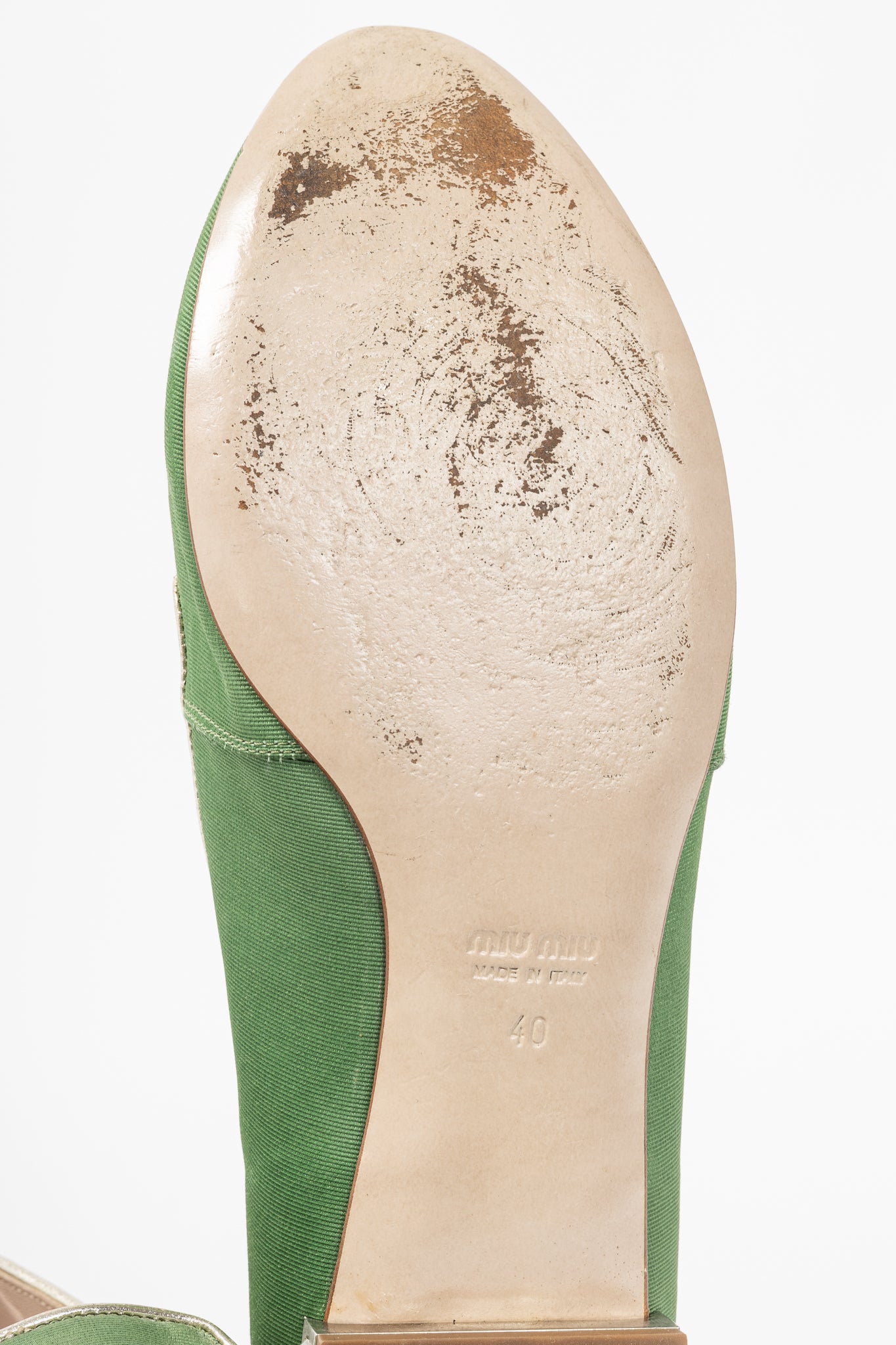 Miu Miu PF12 Green Embroidered Crystal-Heel Loafers