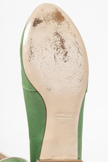 Miu Miu PF12 Green Embroidered Crystal-Heel Loafers