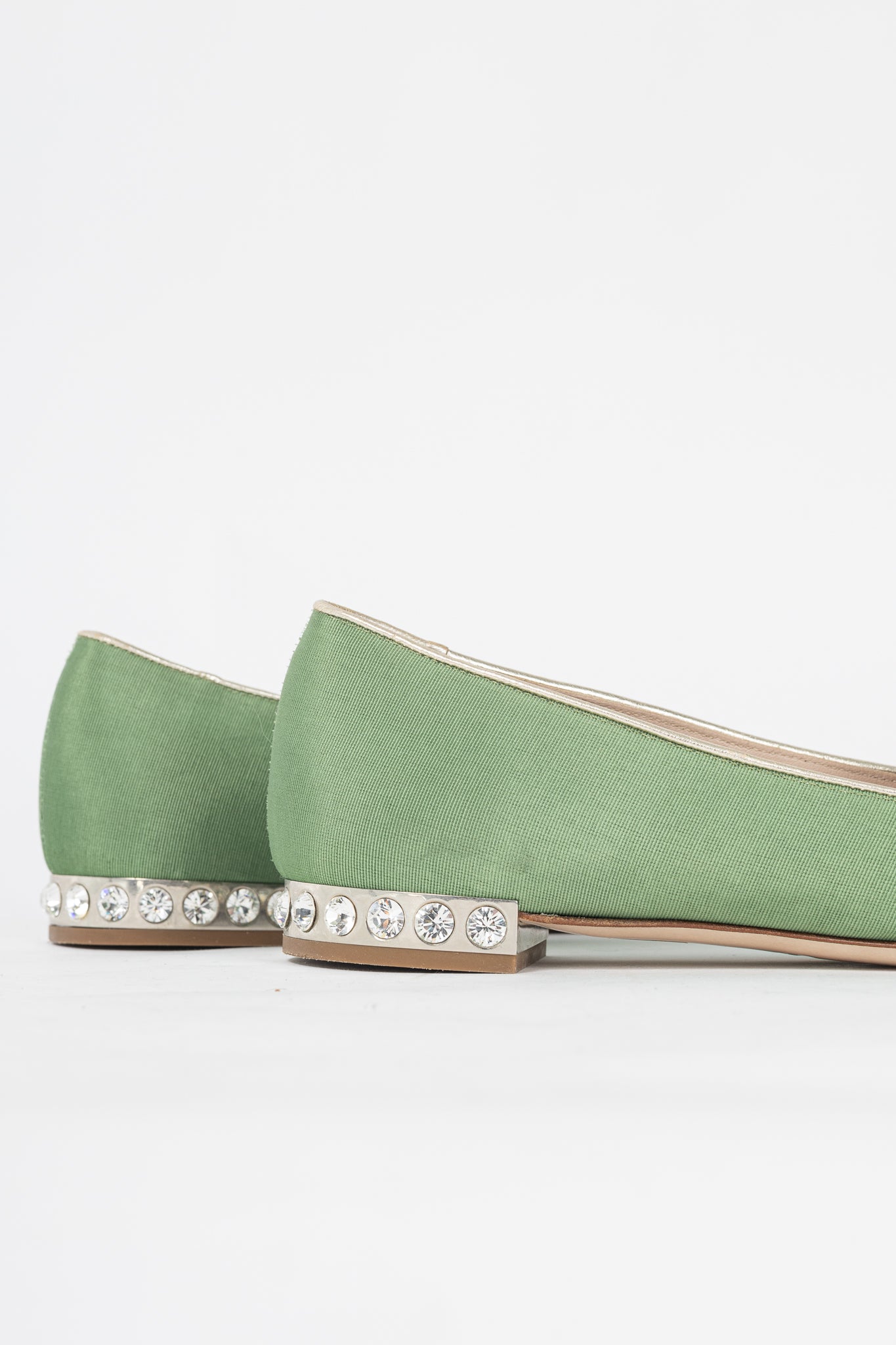 Miu Miu PF12 Green Embroidered Crystal-Heel Loafers