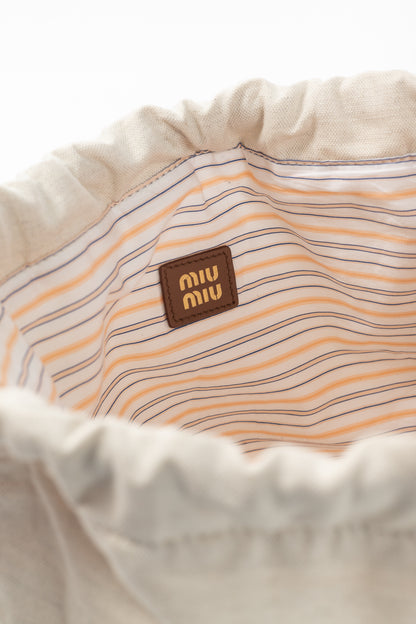 Miu Miu SS/24 Beige Canvas Logo-Embroidered Drawstring Pouch