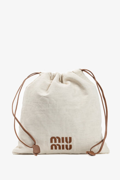Miu Miu SS/24 Beige Canvas Logo-Embroidered Drawstring Pouch
