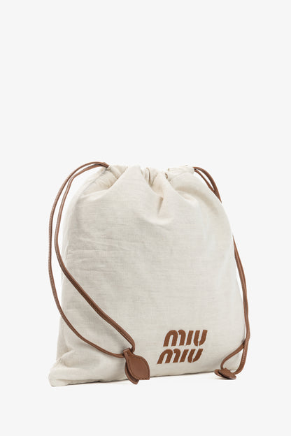 Miu Miu SS/24 Beige Canvas Logo-Embroidered Drawstring Pouch