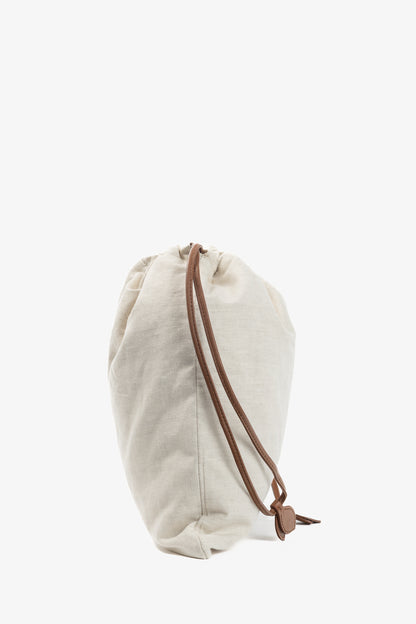 Miu Miu SS/24 Beige Canvas Logo-Embroidered Drawstring Pouch