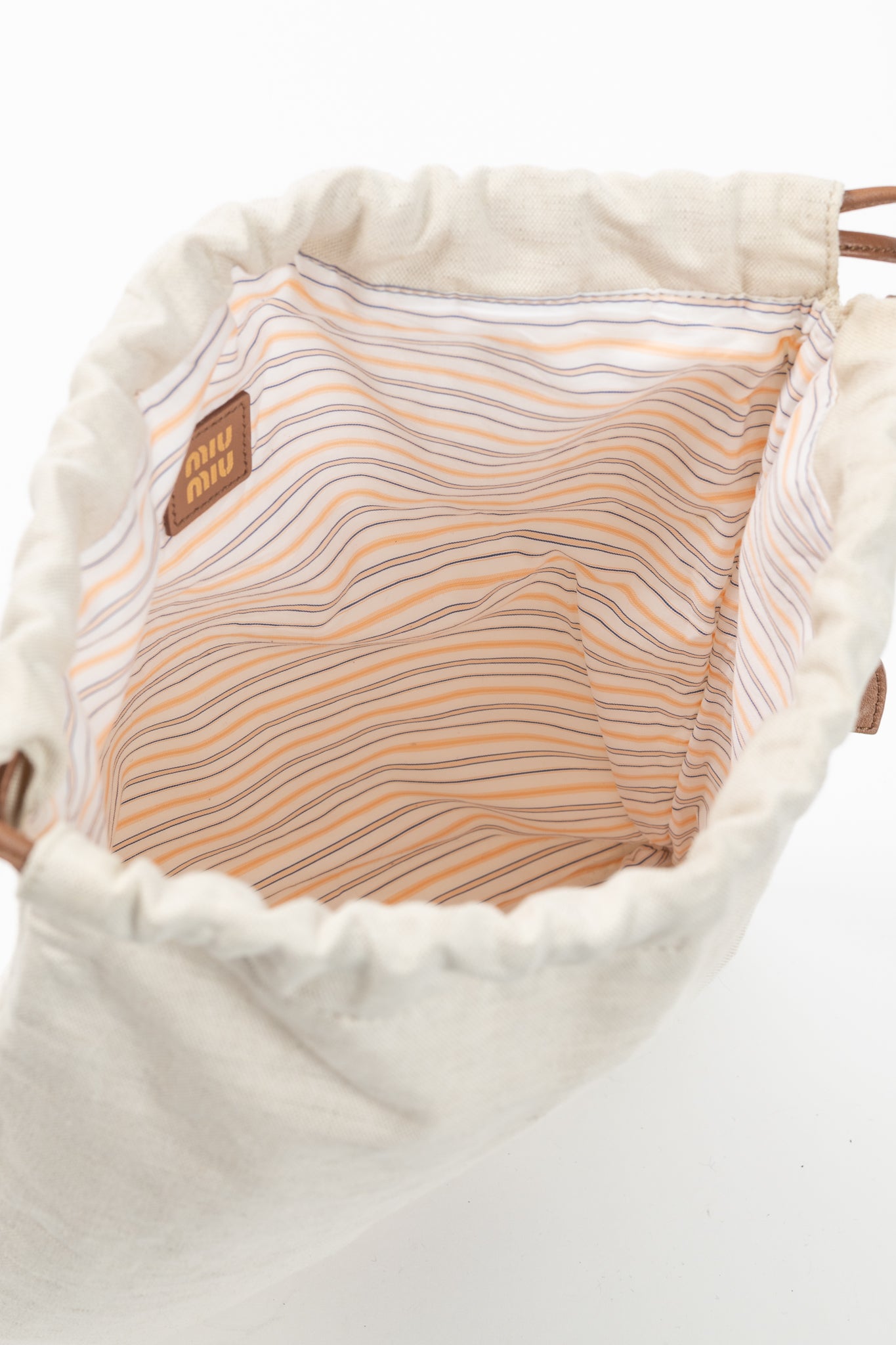 Miu Miu SS/24 Beige Canvas Logo-Embroidered Drawstring Pouch