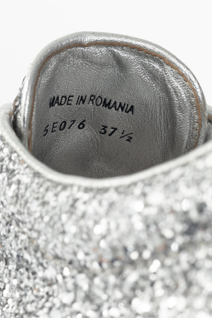 Miu Miu Silver Glitter Beaded Low-Top Lace-Up Sneakers