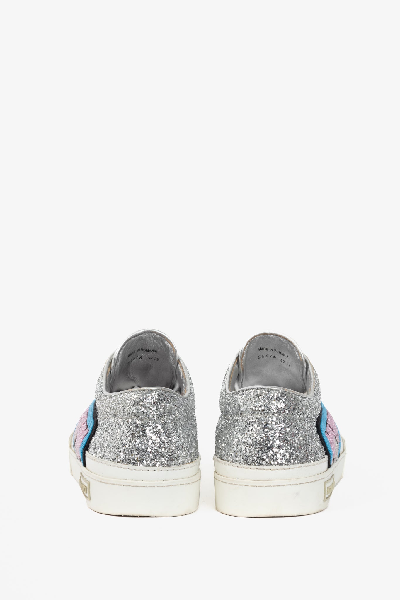 Miu Miu Silver Glitter Beaded Low-Top Lace-Up Sneakers