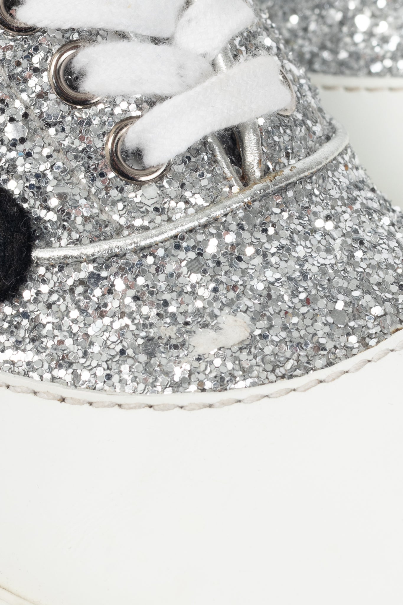 Miu Miu Silver Glitter Beaded Low-Top Lace-Up Sneakers