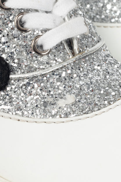Miu Miu Silver Glitter Beaded Low-Top Lace-Up Sneakers
